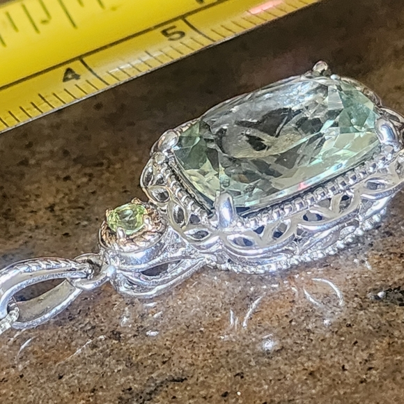 Intricate Sterling Silver 14k Gold Green Quartz Gemstone Necklace Chain Jeweley - Picture 3 of 10